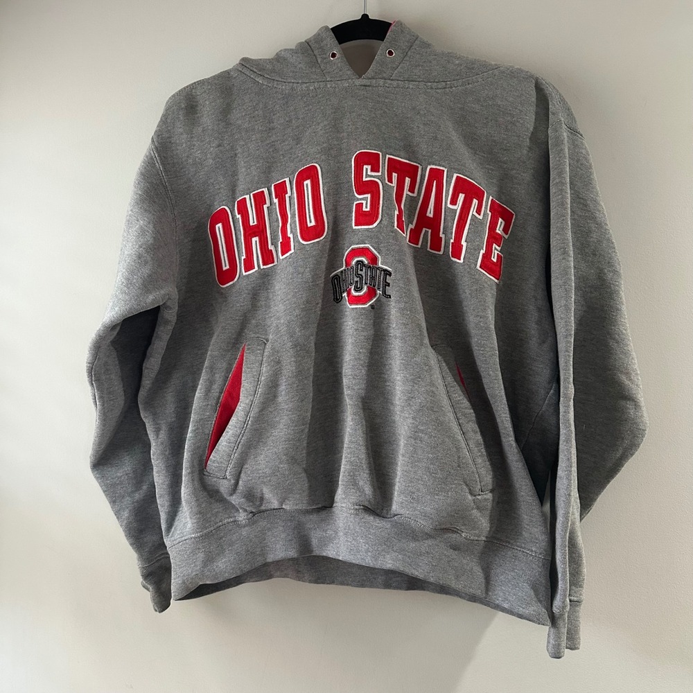Vintage Ohio State Buckeyes Gray Red Embroidered Logo‎ Hoodie Sweatshirt Champs